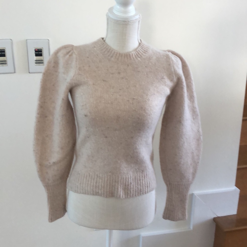 A L C PUFF SLEEVES ITALIAN YARN CREAM TAN SWEATER SIZE SMALL
